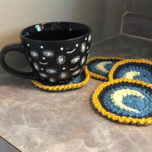 Crescent/ Celestial Moon Crochet Coasters✨Handmade✨ 4 pack